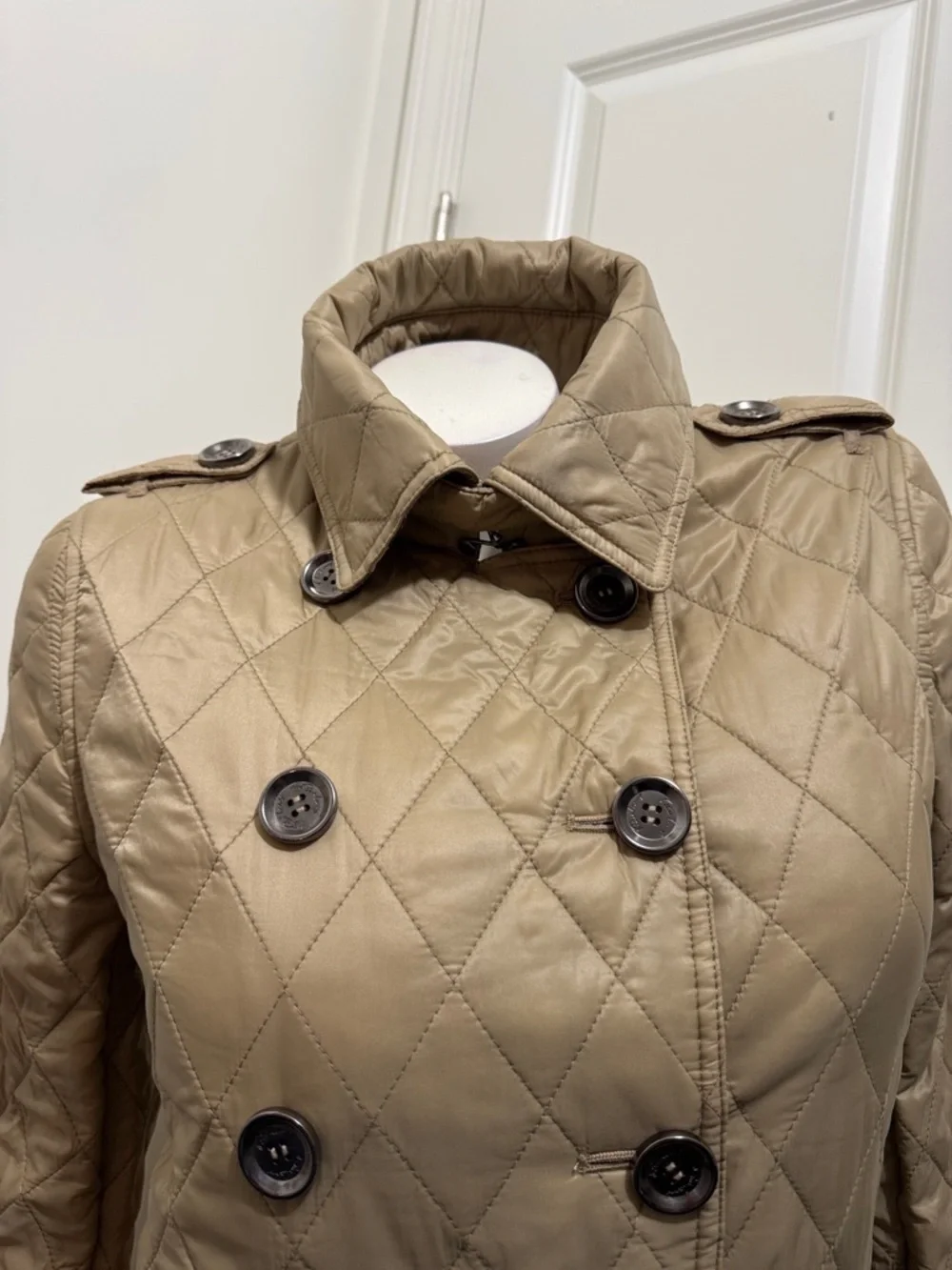 Burberry Quilted Double-Breasted Trench Coat in Beige - Picture 2 of 15